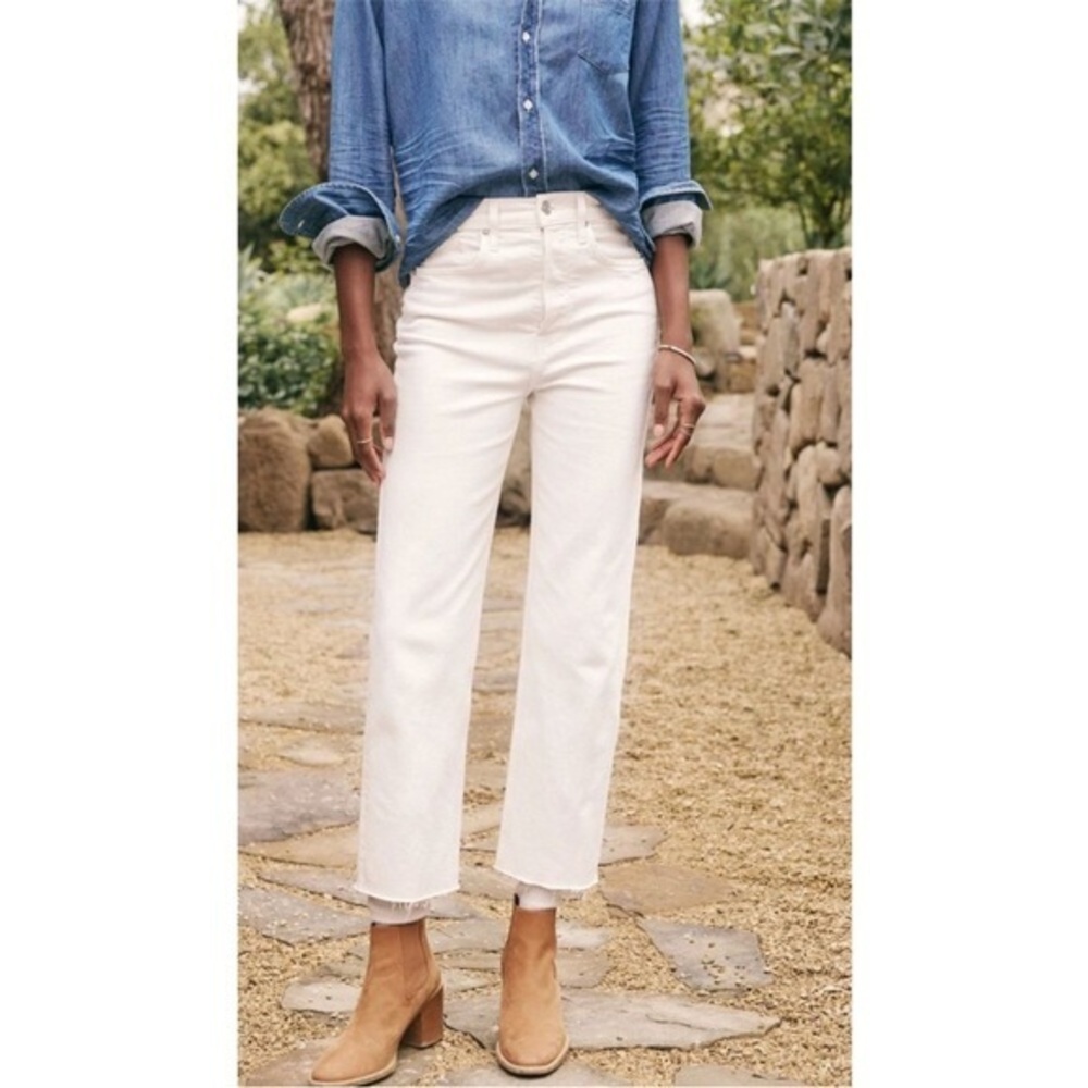 Frank & Eileen Jeans Cork Everyday Raw Hem Straight Leg in Natural Scour White